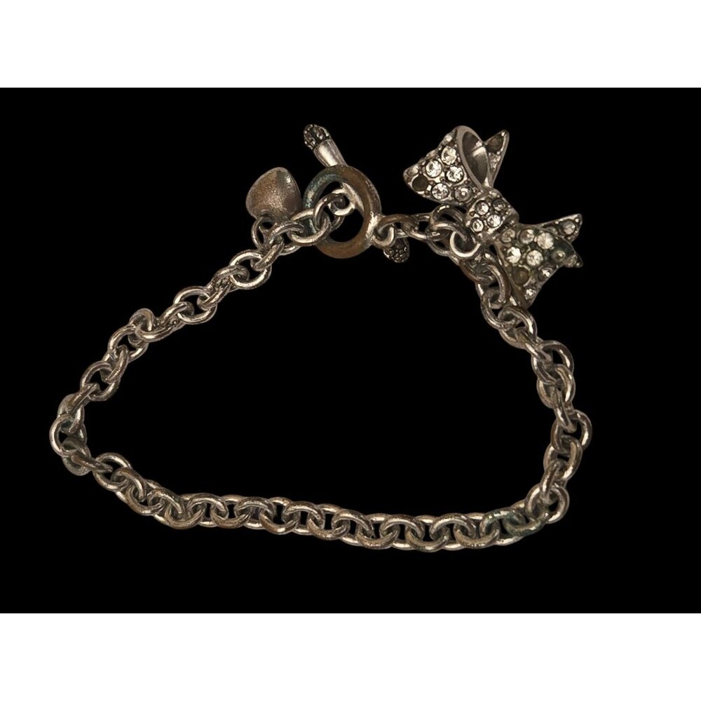 Juicy Couture Silver-Tone Charm Bracelet Rhinestone Bow  Heart  CharmToggle Clas